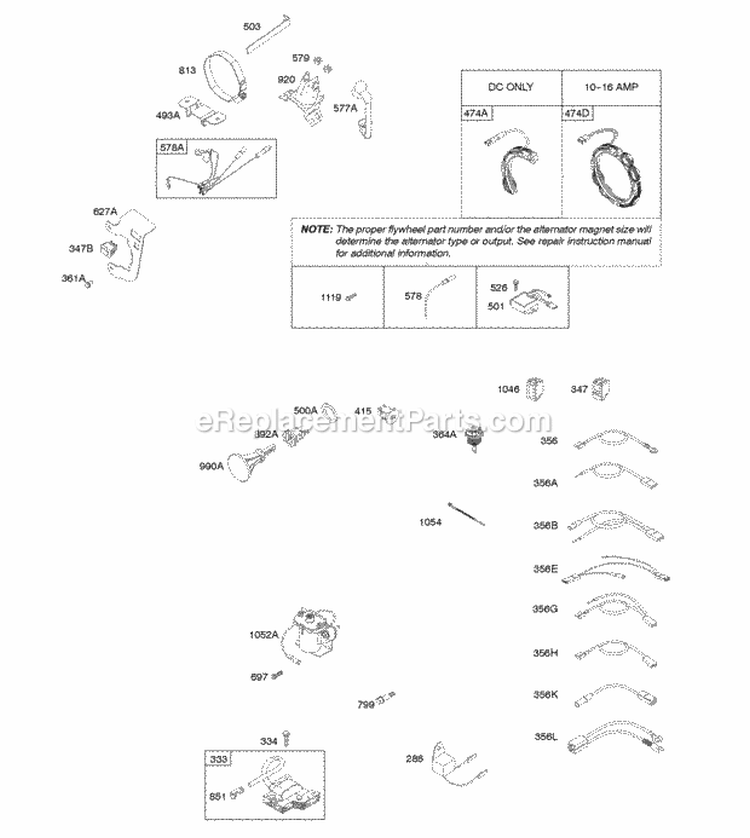 Alternator Ignition Diagram and Parts List for 21S132-0036-F1  Briggs and Stratton Engine